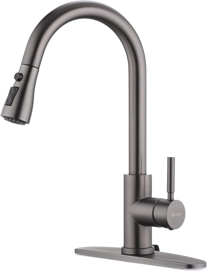 WEWE Black Stainless Kitchen Faucet with Pull Down Sprayer, Single Handle Commercial Modern RV Laundry Stainless Steel Sink Faucet for Rv Kitchen Bar