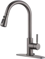 WEWE Black Stainless Kitchen Faucet with Pull Down Sprayer, Single Handle Commercial Modern RV Laundry Stainless Steel Sink Faucet for Rv Kitchen Bar