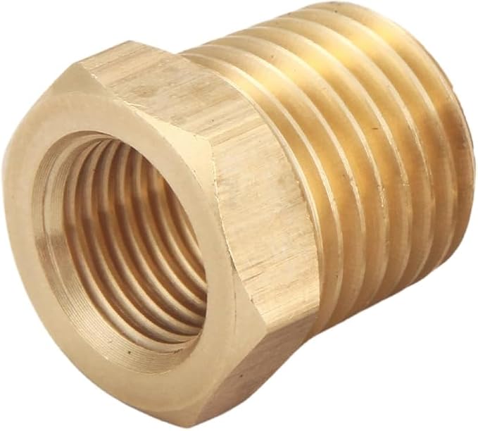 4pcs Heavy Duty 1/4 NPT Male Thread to 1/8 NPT Female Thread Brass Reducer Hex Bushing Brass Fitting Pipe Hose Tube Adapter Convert, Thread 0.5" OD to 0.375" ID