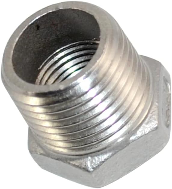 1/2" Male NPT to 3/8" Female NPT Female Reducing/Reducer Bushing Pipe Fitting,Adapter,Stainless Steel SS 304 Hex Bushing