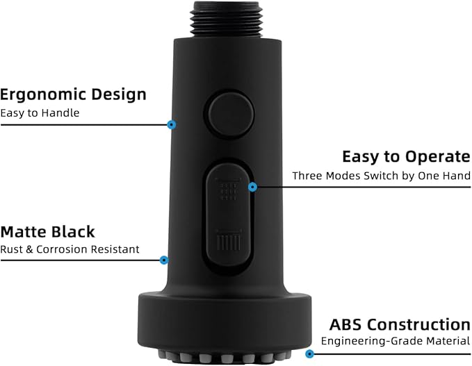 Hibbent Pull Down Kitchen Faucet Head Replacement, 3 Function Sink Faucet Sprayer Head Nozzle with 15 Adapters, Compatible with Moen, American Standard, Delta, Kohler Faucets, Matte Black