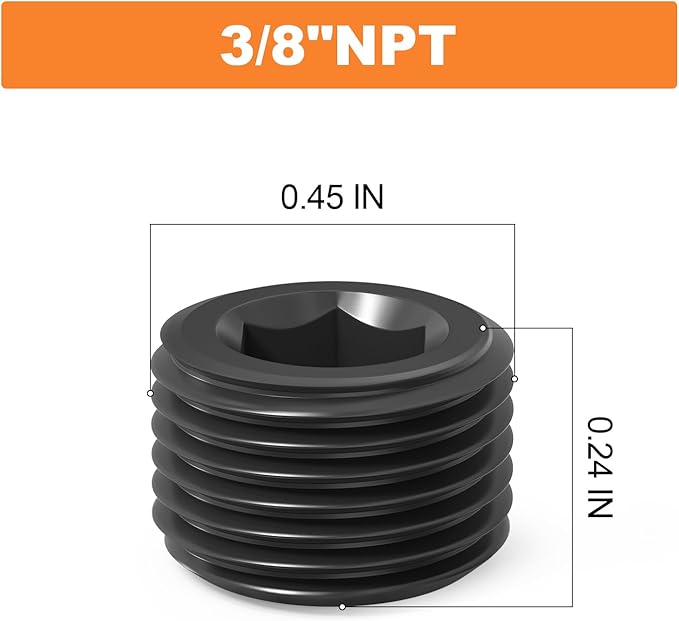 GASHER 50Pcs 3/8" NPT Carbon Steel Pipe Plug Fitting Internal Hex Thread Socket Pipe Plug