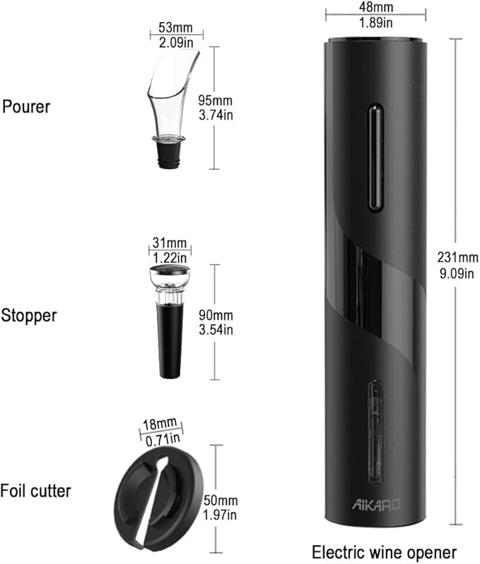 AIKARO - Electric Wine Bottle Opener Automatic Electronic Corkscrew, Battery Operated (Set)
