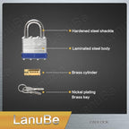 LanuBe Lock Laminated keyed Padlock (1-9/16", 40mm), keyed Alike Locks, Normal Shackle,Marked Blue Plastic Hoop, Pack of 60…