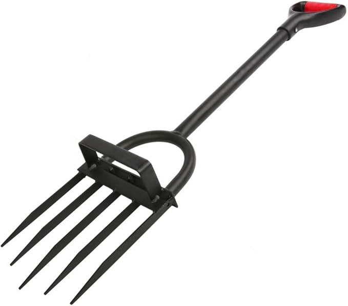 5-Tine Heavy Duty Pitch Fork for Gardening - Long Handled Digging Fork Garden Claw Weeder