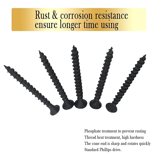 Drywall Screws Kit #7 x 2-Inch, Coarse Thread Wood Screws, Bugle Head Phillips Drive Sheetrock Screws Set, Self Tapping Dry Wall Screws, Phosphate Coated Finish, Sharp Point, Black, 60 Pack