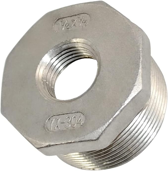 1/4" Male NPT to 1/8" Female NPT Female Reducing/Reducer Bushing Pipe Fitting,Adapter,Stainless Steel SS 304 Hex Bushing (1-1/2" Male to 1/2" Female)
