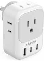 TESSAN Australia New Zealand Plug Adapter (No Voltage Conversion), Type I Power Adaptor with 4 Electrical Outlets 3 USB Charger (2 USB C) for US to Australian AU Argentina Fiji China Cook Islands