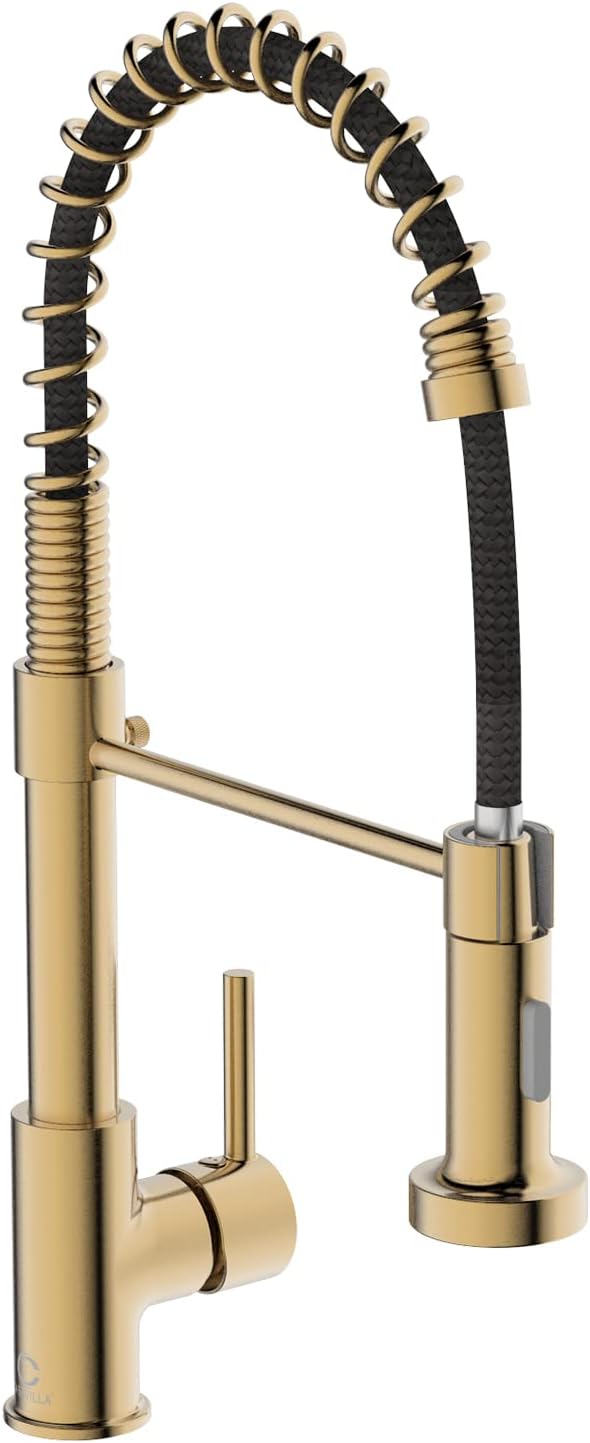 Kitchen Faucet, Brushed Gold Faucet for Kitchen Sink, Kitchen Sink Faucet with Pull Down Sprayer, Single Handle Stainless Steel Kitchen Faucets with Dual Function Spray Head