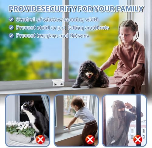 Sliding Window Locks,for Horizontal Sliding Windows,Window Security Lock with Key,Adjustable Aluminum Easv to Install Window Stopper,Window Locks for Up and Down Windows (6 Sets Silver)