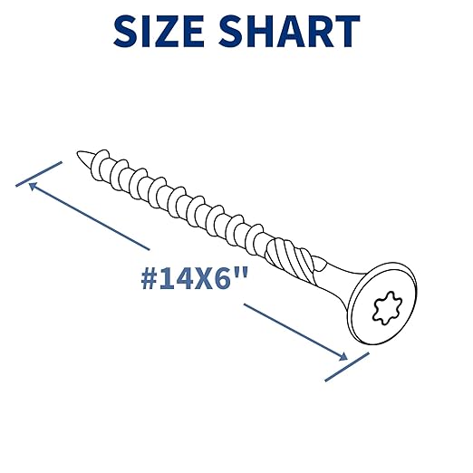 Lag Screws 6 Inch, 25PCS Heavy Duty Construction Screw, Structural Wood Screw #14 x 6, Rust Resistant, Washer Head, Yellow Coated Exterior Wood/Lag Screws, Star Drive with Bit