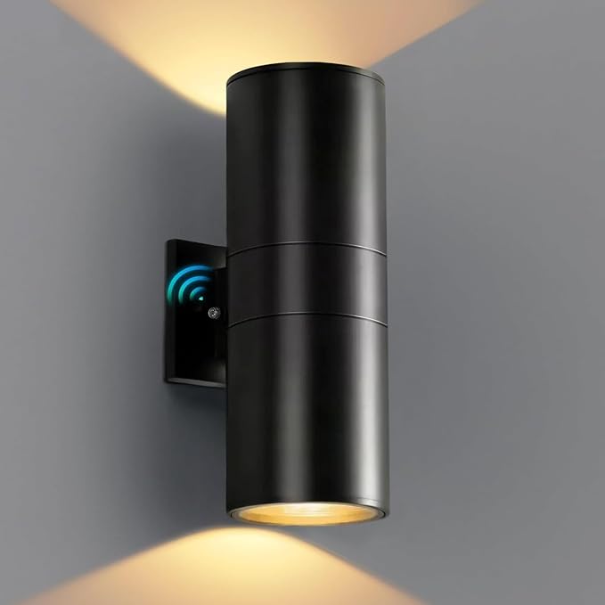 KIZON Modern Outdoor Wall Lights with Dusk to Dawn Sensor, Cylinder Outdoor Light Fixture Wall Mount with Matte Black Finish, Outside Sconce Lights for House Porch with Bulbs Included, ETL Listed