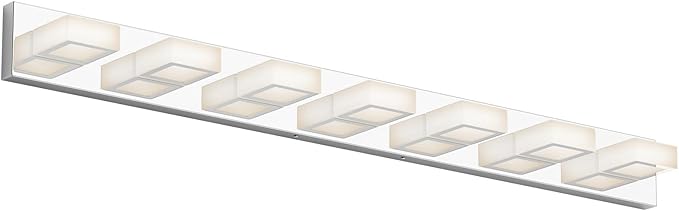Ralbay 46" LED Chrome Vanity Lights 7 Lights Acrylic Stainless Steel LED Modern Vanity Lights Chrome Bathroom Lighting Fixtures Over Long Mirror (Natural White Light 4500K)