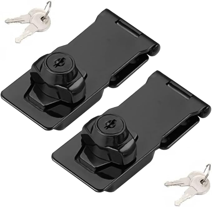 2 Packs Keyed Hasp Locks Twist Knob Keyed Locking Hasp for Small Doors, Cabinets and More,Stainless Steel Steel, Hasp Lock Catch Latch Safety Lock Door Lock with Keys (4inch, Bliack)