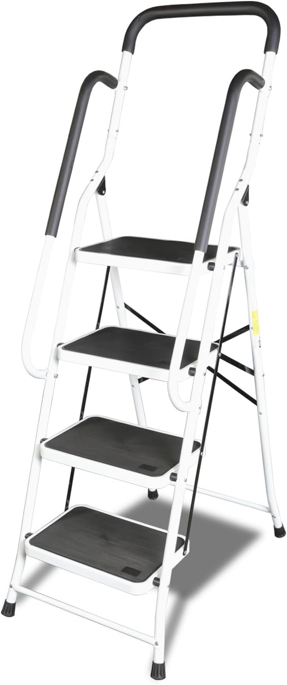 4 Step Ladder, Folding Lightweight Step Stool with Handrails and Wide Anti-Slip Pedal for Home, Office, Kitchen and Garage, Service Height 37.8 inch, 400 lbs Capacity