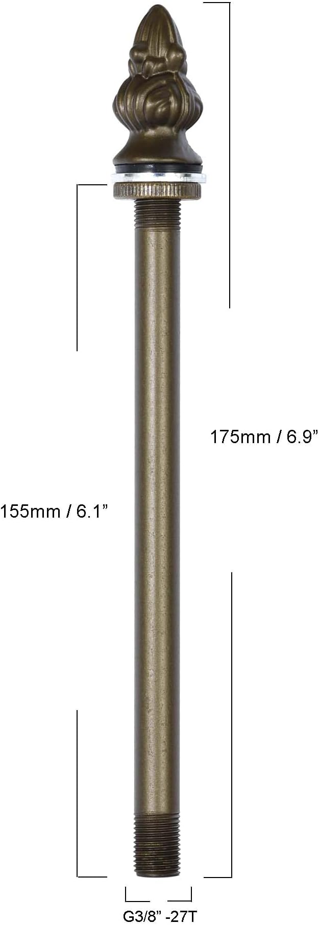 Bieye SS025 Lampshade Support with Finial for Tiffany Style Stained Glass Floor Lamp Table Lamp (G3/8 155mm Acorn)