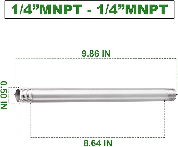 TAISHER 4PCS Stainless Steel Pipe Fittings, 1/4" NPT x 1/4" NPT Male Threaded, 10" Length Nipple Cast Pipe