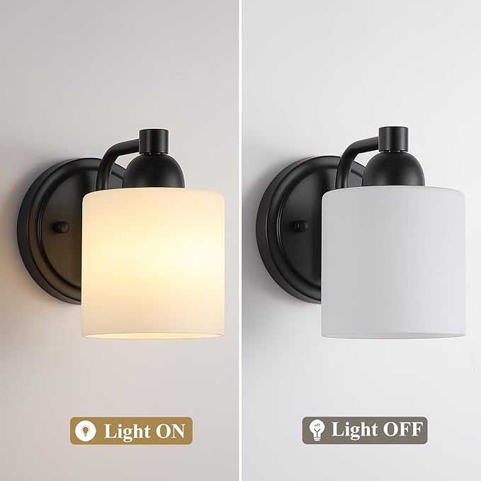 Matte Black Milk Glass Wall Sconces, 1 Pack Hardwired Indoor Wall Light Fixtures for Living Room, Hallway, Bedroom, Ceramic E26 Sockets (Bulbs Not Included)