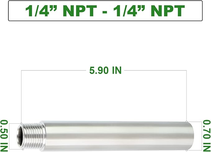 TAISHER 2PCS Stainless Steel Pipe Fittings, 1/4" NPT Male x 1/4" NPT Female Threaded, 6" Length Nipple Cast Pipe