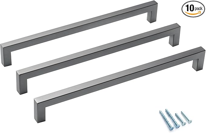 10 Pack Grey Cabinet Pulls 10 Inch Hole Center Ancient Grey Drawer Pulls Cupboard Handles Stainless Steel Kitchen Cabinet Handles Modern Kitchen Hardware