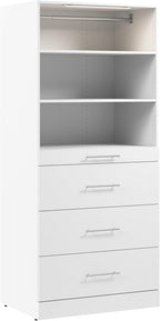 Bestar 36W x 25D Modular Closet Organizer System Tower, Reach-in Closet or Walk-in with LED Light, Shelves, and 4 Drawers, Slab Style, Florence Collection, White