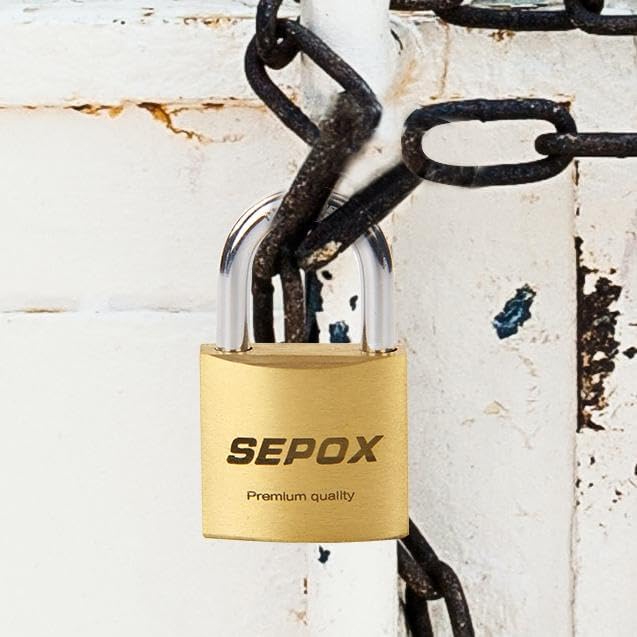 SEPOX® 16 Pcs Pack Solid Brass Padlock with Same Keys 24 Pcs, Heavy Duty & Compact Body 30mm 1-3/16", Small Lock & Key with Big Handle, Keyed Alike for gate, Gym Locker, Hasp, Tool Box