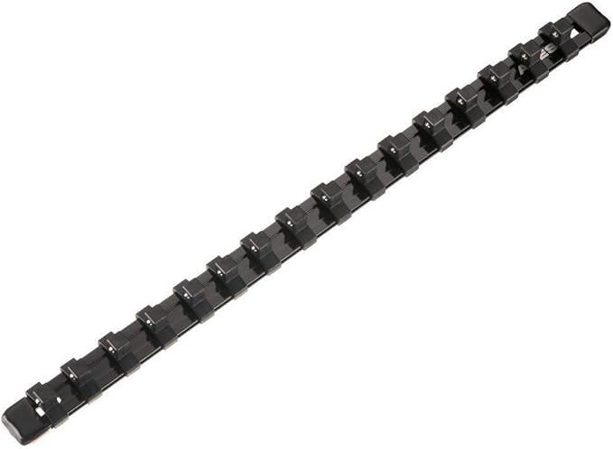 ARES 70086-1/2-Inch Drive Black Aluminum Socket Organizer - Store up to 16 Sockets and Keep Your Tool Box Organized - Sockets Will Not Fall Off this Rail