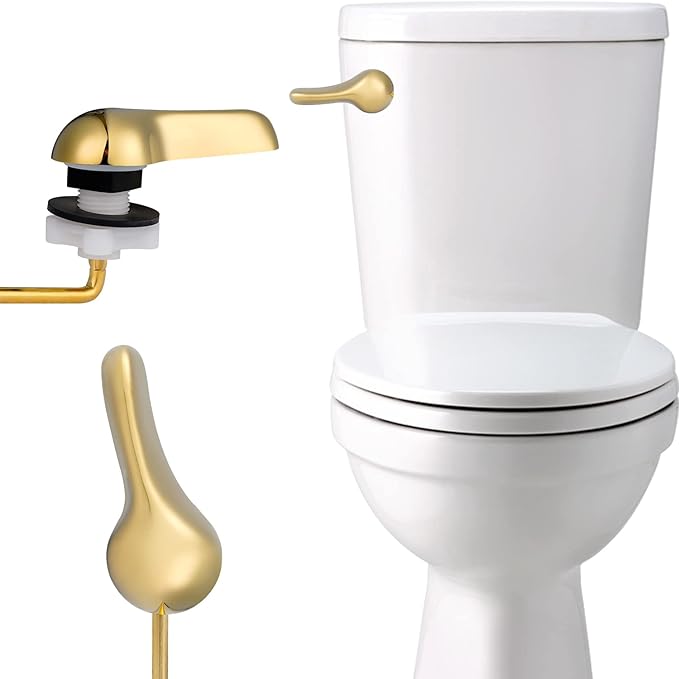 iFealClear 2 Pack Polished Gold Toilet Handle Replacement Kit, Universal Front Mount Toilet Tank Flush Lever Replacement, Solid Brass Toilet Trip Lever Fits Most Toilets, Gold Finish
