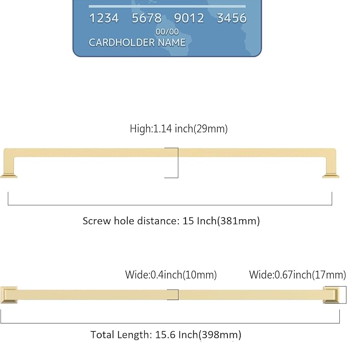 FILTA Cabinet Handles 15 Inch 6 Pack Gold Cabinet Pulls for Kitchen Metal Drawer Pulls Modern Cabient Hardware Cupboard Handles