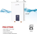 Mini Tankless Water Heater Electric 110V ~ 120V for Sink, ThermoMate 4.5kW 37.5A at 120V Small Point of Use Water Heater CSA Approved, Must HardWird Requiring 10AWG Wire