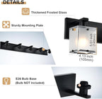 5-Lights Bathroom Light Fixtures, Matte Black Modern Vanity Lights with Rectangular Frosted Glass for Over Mirror Dressing Table, E26 Bulb Base