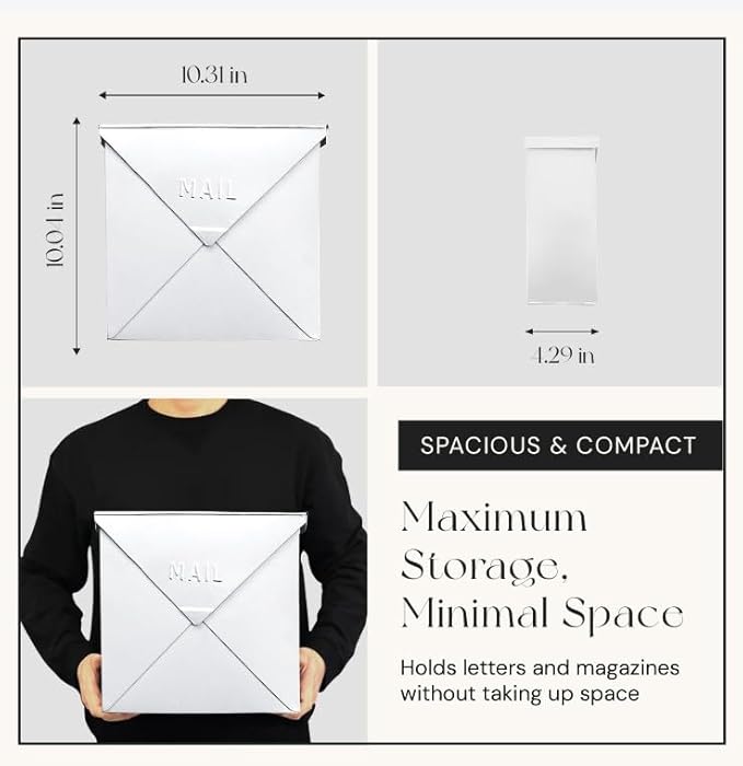 NACH Mailboxes for Outside Wall Mount, 10 x 10 x 4 inch White Wall Mount Mailbox, Waterproof Mailboxes for Outside - Chicago Style Mail Box