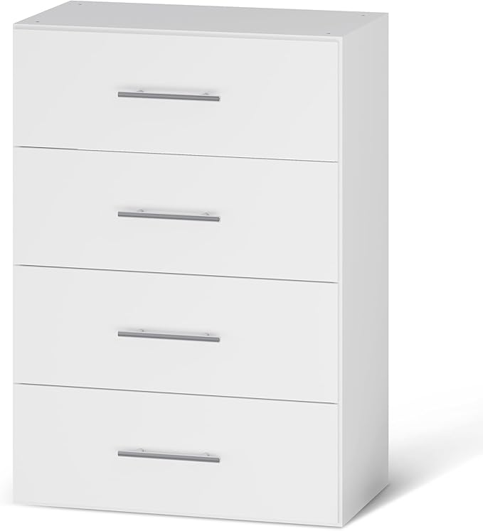 ROOMTEC 19.5" 4 Drawer Short Tower Closet Unit, Modular Closet System with Drawers and Shelf, Wardrobe Organizer for Bedroom or Walk-in Closet, Wall Mounted, Customizable Clothes Storage Unit, White