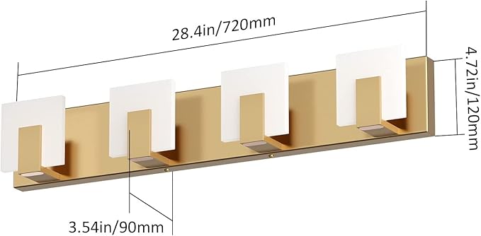 Aipsun Gold Vanity Lights for Bathroom Modern LED 4 Lights Bathroom Vanity Lights Up and Down Wall Light Fixtures 6000K
