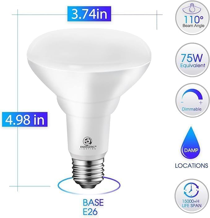 Energetic BR30 LED Recessed Light Bulb, 9W=75W, 3000K Warm White, 900LM, Dimmable Ceiling Flood Light Bulb for Cans, CRI80+, 20Pack