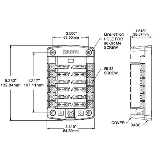 Blue Sea Systems 5034 ST Blade Fuse Block 12 Circuit, 100 Amps