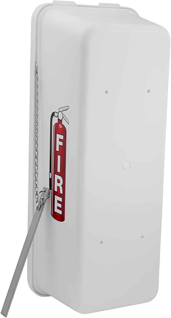 PRO&Family 20 lb Fire Extinguisher Cabinet, White with Breaker Bar Attachment, Compact Box Style, Weather Resistant, Floor Mount, Garage, Utility Room, Hallway