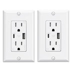 ELEGRP USB Wall Outlets, 15 Amp USB C Wall Outlets Receptacles, Outlets with USB A and USB C Ports, Tamper Resistant Receptacle, Wall Plate Included, UL Listed, 2 Pack, White