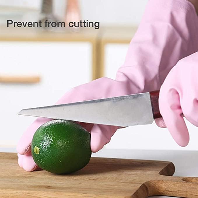 Alimat PluS 2 Pack Reusable Cleaning Gloves Latex Free, Dishwashing Gloves with Cotton Flock Liner and Embossed Palm, Waterproof Household Gloves for Laundry, Gardening（Medium）