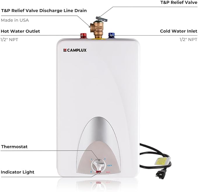 CAMPLUX Electric Mini-Tank Water Heater ME40 4.0 Gallons, Point of Use No Wait for Hot Water Under Kitchen Sink 120V 1440W, Wall or Floor Mounted, UL Listed