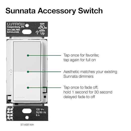 Lutron Sunnata On/Off Accessory Switch, only for use with Sunnata LED+ Dimmers, ST-AS-BL, Black