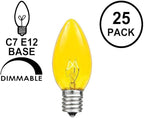 Novelty Lights Christmas Replacement Bulbs - Outdoor Individual Bulbs for Events, Holiday Parties, Patios, and More - C7/E12 Candelabra Base, 5 Watt Lights (Yellow, 25 Pack)
