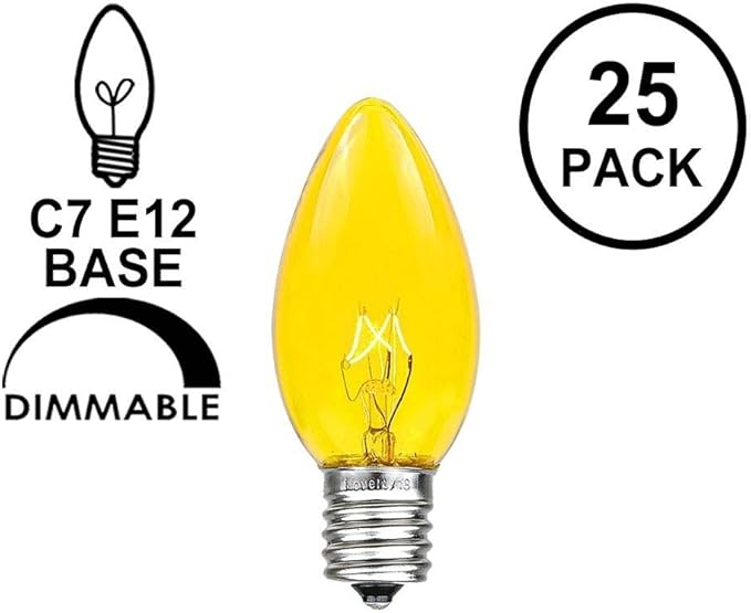 Novelty Lights 500 Case C7 Outdoor Christmas Replacement Bulbs, Yellow, C7/E12 Candelabra Base, 5 Watt, 500 Bulbs