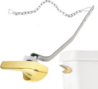 Toilet Handle Replacement Kit, Universal Side Mount Toilet Tank Flush Lever with Stainless Steel Flapper Chains Compatible with Kohler K-87115 Trip Lever, Polished/Shiny Gold