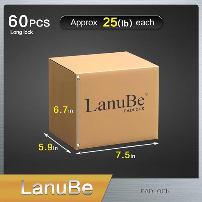 LanuBe Lock Laminated Steel Padlock (1-9/16", 40mm), keyed Alike Locks, Long Shackle,Marked Yellow Plastic Hoop, Pack of 60