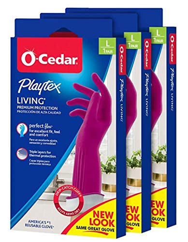 Playtex Living Reuseable Rubber Cleaning Gloves, Premium Protection Reusable Household Gloves, Large (Pack of 3)
