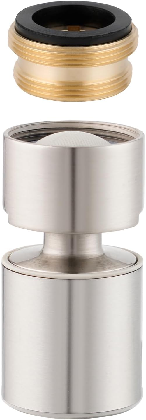 Hibbent NSF/ANSI/CAN 61 Certified Faucet Aerator, CUPC Certification 360 Degree Swivel Kitchen Sink Aerator, 2-Flow Sprayer Faucet Replacement Part 55/64 Inch Female Thread - Brushed Nickel
