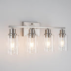 EMONG Brushed Nickel Bathroom Light Fixtures, 4-Light Vanity Lights with Clear Glass Shade, Wall Sconces for Hallway, Farmhouse, Living Room, Kitchen