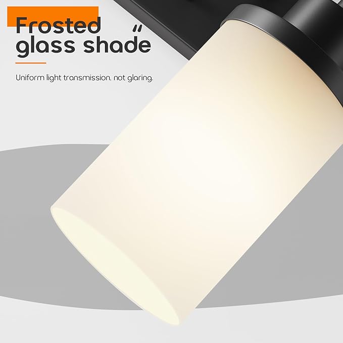 Wall Light Fixtures Matte Black Bathroom Vanity Lights Over Mirror with White Frosted Glass, Double Wall Lamps for Hallway Washroom Porch T001MB-L2