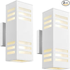 harriet Porch Lights Outdoor Modern - IP64 Waterproof Aluminum and Tempered Glass Cover, 13" Rectangular Up/Down Wall Sconce for Porch, Garage & Patio, Exterior Lighting, White, 2 Pack